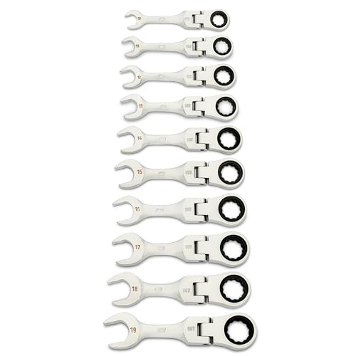 GEARWRENCH 10 Piece 90-Tooth 12 Point Stubby Flex Combination Ratcheting Wrench Set, Metric | 10mm - 19mm | 86870 - style: 10 Piece