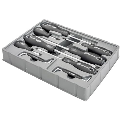 Ingersoll Rand 9-Piece Screwdriver Set, Slotted (1/4"x1.5", 1/4"x4", 5/16"x6"), Phillips (#2x1.5", #2x4", #3x6"), Offset (3/16"x#1, 1/4"x#2) – SVCM Steel, Magnetized Tips, Hex Bolsters – 752059X - style: Screwdriver
