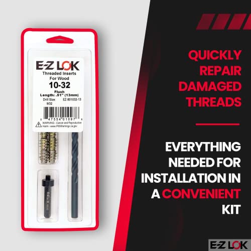 E-Z Hex Thread Repair Kit for Soft Wood Flush Threaded Inserts 10-32 x 13mm, Drill, Installation Tool - size: 10-32 x 13mm, style: Flush
