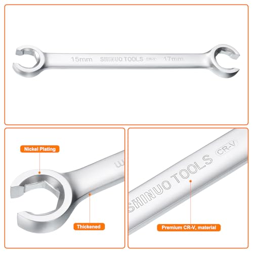 HARFINGTON Flare Nut Wrench 15mm x 17mm CR-V Nickel Plating Wrench for DIY Automotive Repairs and Household Maintenance - size: 15mm x 17mm