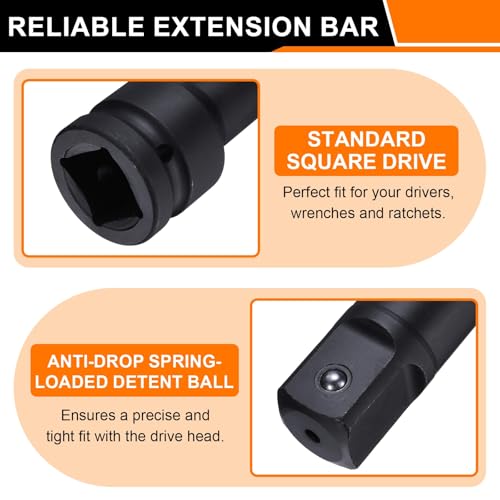 HARFINGTON Impact Socket Extension Bar 1" Square Drive 18" Long CR-V Steel Extension Rod Ratchet Wrench Driver Adapter for Axle Nut Sockets, Black - size: 1" Square Drive 18" Long