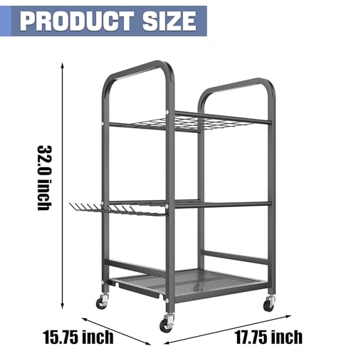 WALMANN Garden Tool Organizer with Wheels for Garage, Rakes/Shovels/Yard Tools Stand for Garden, Shed, Indoor/Outdoor Long-Handled Tools Rolling Cart(Small) - style: Small-stand