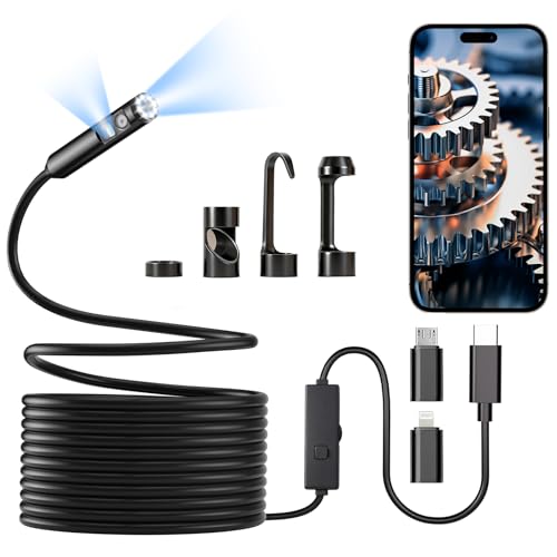 Dual-Lens Endoscope Camera with Light, POLEDY 1920P HD Borescope, 8 Adjustable LED Light, IP67 Waterproof, 16.4ft Snake Camera, Semi-Rigid Cable Inspection for Android, iOS - style: Dual Lens
