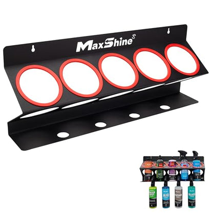 Maxshine Universal Detailing Spray Bottle Holder – Mobile Detailing & Car Garage Organizer, Holds 5 Bottles (16/32oz) with 4 Small Holes – Lightweight Design, Easy Wall Mounting (Blank)