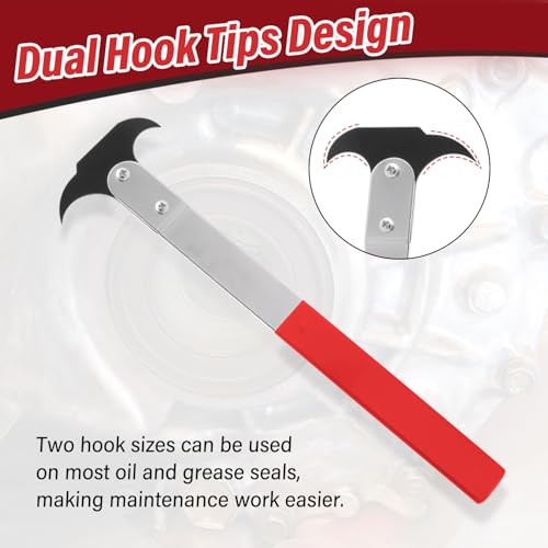 Seal Puller, Oil Seal Removal Tool with Dual Hook Tips, Heat-Treated Steel | Universal, Crank Seal Installer and Remover, for Car, SUV, Light Truck and Machine Repair, Non-Slip Handle, Heavy-Duty Tool - color: Red