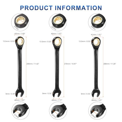 HARFINGTON 3Pcs Ratcheting Wrench Set 21-23mm Metric Open End Wrench 72-Teeth CR-V Steel 12 Point Nickel Plated Combination Ratchet Wrench for Fasteners Nut Bolt - size: 21mm/22mm/23mm