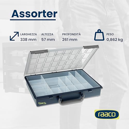 Raaco Assorter 55 4x8-15 Tool Box Organizer, 15-Slot, Semi-Transparent | Full-Size, 15 Slots Adjustable Grid, Semi-Transparent Lid, Polypropylene (PP) Storage Box for Screws, Nuts and Bolts, durable - size: Full-Size –15 Slots, style: Adjustable Grid