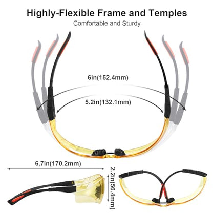 xaegistac Shooting Glasses Anti Fog -Shooting Range Eye Protection | Adjustable Safety Glasses with Z87.1 Certificated Impact Reistance - color: Black Orange Frame Yellow Lens