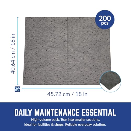 Spilfyter Universal Light Duty Absorbent Pads, 16" x 18", 200 Count | Single Ply, For Quick Tasks, Ideal for Fast Cleanup for Small Spills, SFG-70