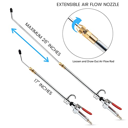 NEIKO 31122A High Flow Air Blow Gun, 17-26 Inch Extensible Air Nozzle Blow Gun, Pneumatic Air Compressor Accessories, Blow Gun Air Tool, Operating Pressure 80-120 PSI, 360 Degree Swivel Hook - style: Pistol Type Air Blow Gun