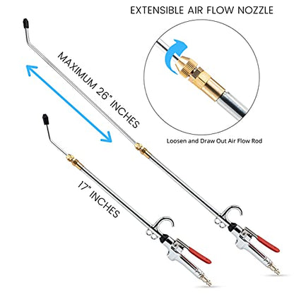 NEIKO 31122A High Flow Air Blow Gun, 17-26 Inch Extensible Air Nozzle Blow Gun, Pneumatic Air Compressor Accessories, Blow Gun Air Tool, Operating Pressure 80-120 PSI, 360 Degree Swivel Hook - style: Pistol Type Air Blow Gun