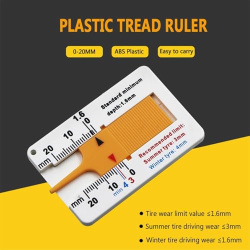 Generic Tread Depth Gauge for Tyres,Tyre Tread Depth Gauge, Auto Car Tyre Tread Depth Gauge Caliper Tire Ruler Vernier Depth Indicator Tire Wheel easure Tool (Yellow) - color: Yellow