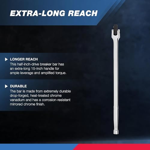 Neiko 00200A 1/2" Drive Extension Breaker Bar | 15" Length | Rotating Flex Head | CR-V Steel - size: 15" Length, style: 1/2" Drive