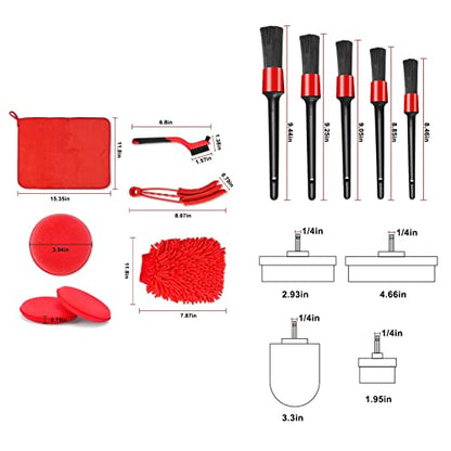18pcs Car Wash Cleaning Tools Kit, Car Detailing Brush Set with Collapsible Bucket Wash Mitt, Tire Brush for Cleaning Automobile Interior, Exterior, Wheels, Dashboard, Leather, Air Vents