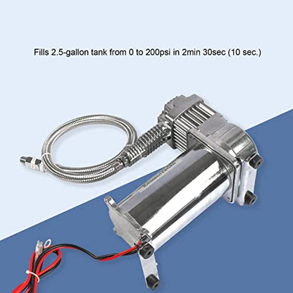 DICMIC 12V 444C 200 PSI Dual Value Pack Chrome Air Compressor for Auto/Motorcycle - size: 2Pcs
