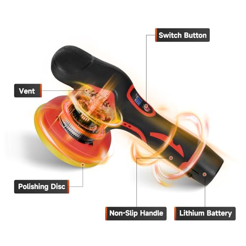 Cordless Car Buffer Polisher with 2PCS 2.0Ah Battery, (5 Inch/6 Inch) 8 Variable Speed Portable Buffer Polisher Kit, Extra 18PCS Attachments for Car Detailing/Polishing/Waxing