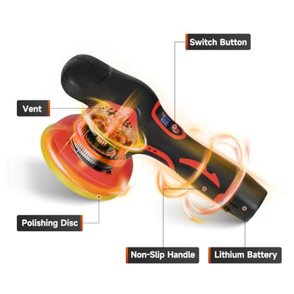 Cordless Car Buffer Polisher with 2PCS 2.0Ah Battery, (5 Inch/6 Inch) 8 Variable Speed Portable Buffer Polisher Kit, Extra 18PCS Attachments for Car Detailing/Polishing/Waxing