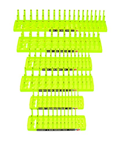 Hansen Global 3 Row Socket Holder, Hi-Viz Yellow, Pack of 6 - color: Hi-viz Yellow