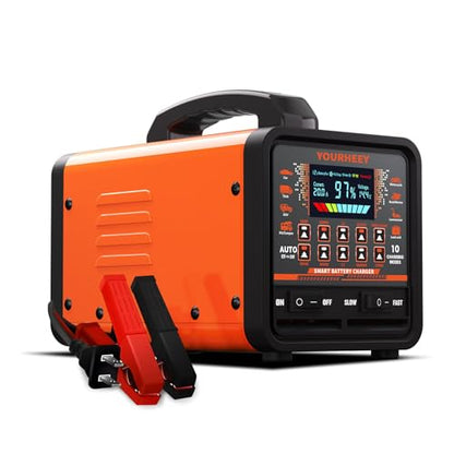 2026 Upgraded 0-20A Car Battery Charger, 12V/24V Heavy Duty Smart Fully Automatic Battery Maintainer with Color LCD Screen, 10-Mode Pulse Repair Trickle Charger for Car Truck Boat Motorcycle