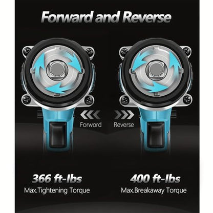 NEWONE 20v Brushless Crodless Impact Wrench, 370 Ft-lbs (500N.m) Impact Gun 1/2 inch with 1pcs 4.0AH Battery,6pcs Drill/Driver Bits,4 Sockets,Charger - color: Blue and Black