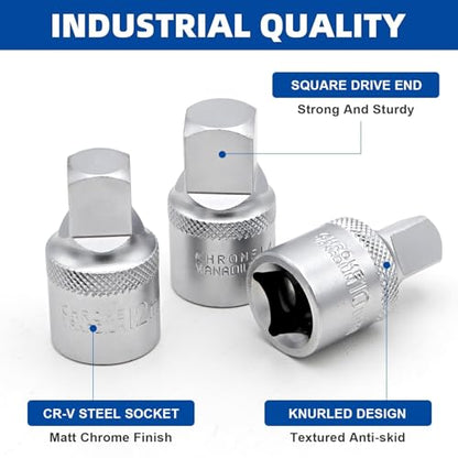 DAKCOS Oil Drain Plug Key Set, 1/2" Drive, 6 Pcs Oil Service Socket Set Metric 8mm/10mm/12mm/14mm, 3/8" 1/2", CR-V - size: 1/2" | 6 PC