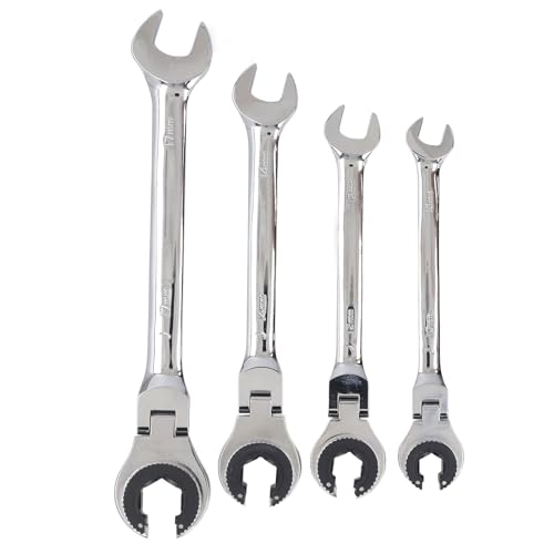 GOTOTOP Brake Line Wrench Set Steel Flare Nut Wrenches 4 Piece 72 Teeth 5 Degree Swing Adjustable Angle for Brake Fuel AC Line Service Automotive HVAC Technicians