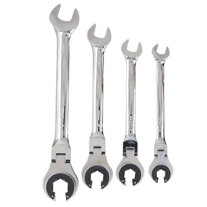 GOTOTOP Brake Line Wrench Set Steel Flare Nut Wrenches 4 Piece 72 Teeth 5 Degree Swing Adjustable Angle for Brake Fuel AC Line Service Automotive HVAC Technicians