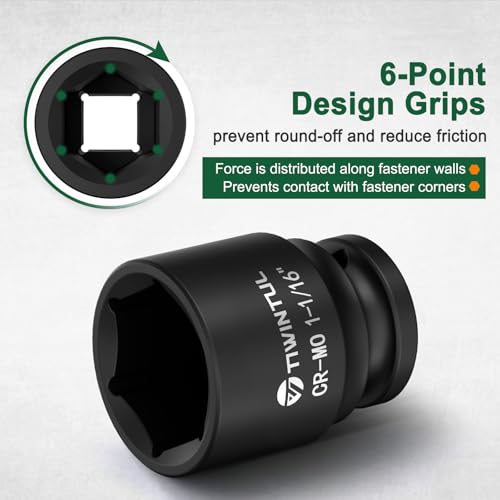 1-1/16" Shallow Impact Socket 1/2 Inch Drive for Axle Nuts Removal | Heat-Treated CO-MO Steel Impact Socket, 6 Point Design, SAE, Axle Nut Socket for Automotive Truck and Machinery Maintenance - size: 1-1/16" (Standard)