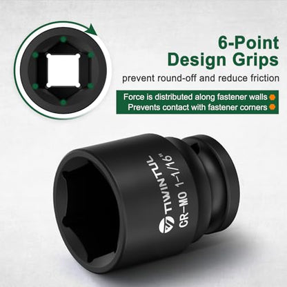1-1/16" Shallow Impact Socket 1/2 Inch Drive for Axle Nuts Removal | Heat-Treated CO-MO Steel Impact Socket, 6 Point Design, SAE, Axle Nut Socket for Automotive Truck and Machinery Maintenance - size: 1-1/16" (Standard)