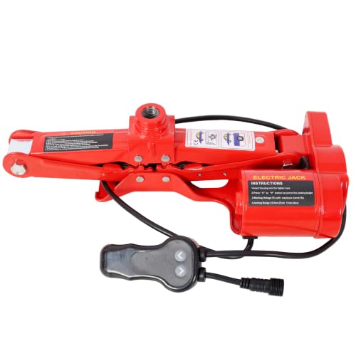 Electric Car Jack 3 Ton 12V Auto Scissor Jack Kit, Heavy Duty Portable Vehicle Lift Floor Jack with Safety Stop, Roadside Emergency Tire Changing Tool for Sedans SUVs, Red