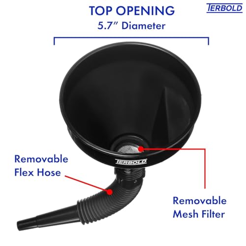 Automotive Flex Funnel with Hose | Wide Mouth Flexible Oil Funnel for Automotive Use - Gas, Transmission Fluid, Car Fuel, Oil Change (Black) - color: Black