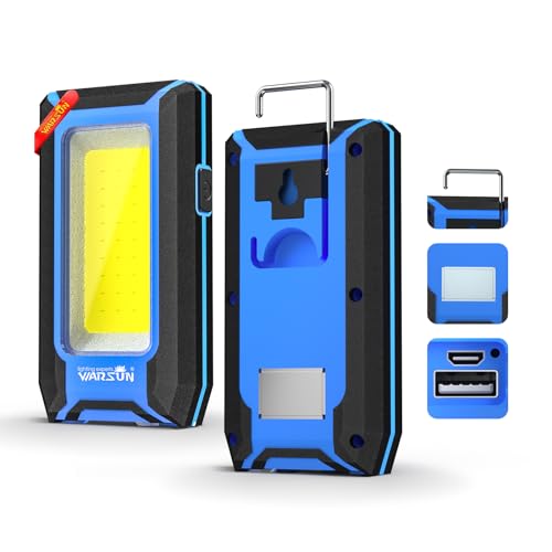 WARSUN LED Work Light Rechargeable, Magnetic COB Portable Worklights, 40w 1500 Lumens,Metal Hanging Hook 3 Lighting Modes, Job Site Lighting for Car Repairing,Camping,Hunting Repairing, Blue - color: Blue
