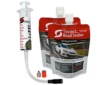 TireJect Automotive Compact Car 2-in-1 Tire Sealant & Bead Sealer Kit (2-Pack with Injector) - size: Compact Car, Mid-size Sedan (2-pack)