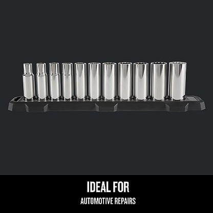 CRAFTSMAN Deep Socket Set, 1/2-Inch Drive, SAE, 12-Point, 11-Piece (CMMT12048) - style: SAE
