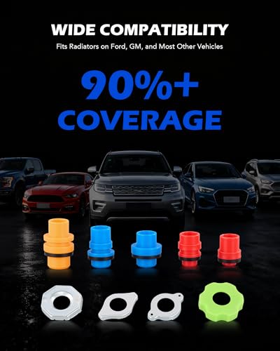 OMT 17 Piece No Spill Coolant Funnel Kit, Leakproof Coolant Bleeder Kit | Radiator Funnel Set for Easy Coolant Refilling with Adapters & Caps, Compatible with GM Ford, Universal Vehicles(No liquid)