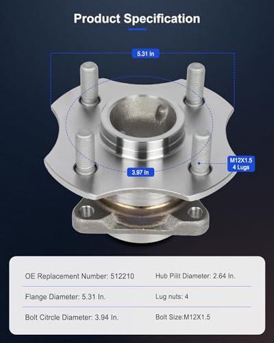 ECCPP 2-Piece 512210 Wheel Hub Bearing for Toyota Echo 2000-2005 | 4 lugs Pre-Greased Sealed - size: 512210*2