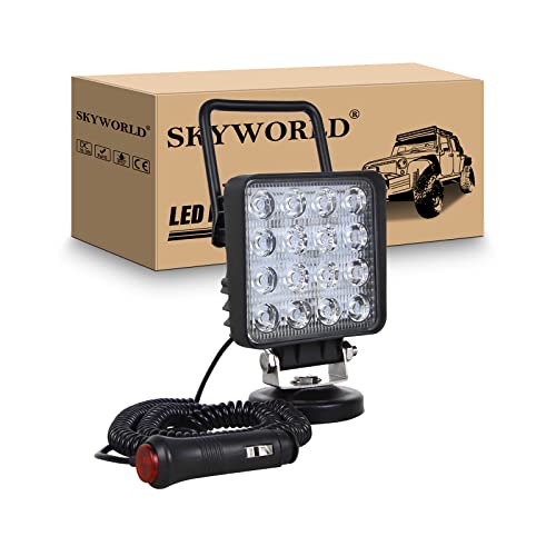 Magnetic Led Work Light 12V, SKYWORLD 1PCS 4 Inch 48W Square Flood Off Road Driving Fog Lamp, Portable Magnetic Base Holder for Car SUV Trailer Tractor Truck Engineering Maintenance Garage Camping - size: 4 Inch 48W Flood