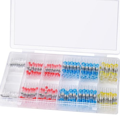 200PCS Solder Seal Wire Connectors Kit - Heat Shrink Butt Splice with Pre-Installed Solder Rings, 26-10AWG, Waterproof, for Marine/Auto/Industrial/Home/RC Car/DIY Wiring