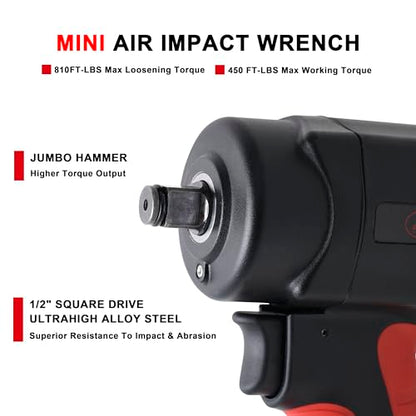 AEROPRO TOOLS 1/2-Inch composite Mini Air Impact Wrench(AP9515),compact design with 810FT-LBS strong torque
