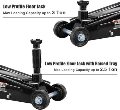 3 Ton (6,000 lbs) Low Profile Heavy Duty Steel Hydraulic Floor Jack with Single Piston Pump, Lifting Range 5-11/16" to 21", for Car, SUV and Truck, Black - color: black
