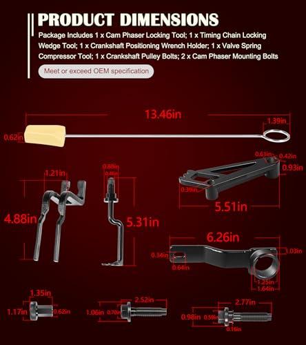 Timing Belt Tools Set for Ford 4.6L, 5.4L & 6.8L 3V Engines, Cam Phaser Holder & Mounting Bolt Tool, Timing Chain Locking Tool, Valve Spring Compressor Tool, Crankshaft Positioning & Pulley Bolt Tool