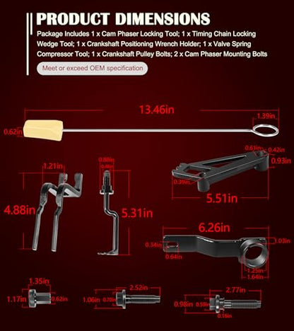 Timing Belt Tools Set for Ford 4.6L, 5.4L & 6.8L 3V Engines, Cam Phaser Holder & Mounting Bolt Tool, Timing Chain Locking Tool, Valve Spring Compressor Tool, Crankshaft Positioning & Pulley Bolt Tool