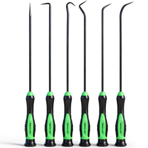 SWANLAKE GARDEN TOOLS 6-Piece Premium Pick and Hook Set, Pick Tool Set for Car Auto Oil Seal/O-Ring Seal Gasket Mini Hooks Puller Remover - color: 6-piece Long & Black Hook