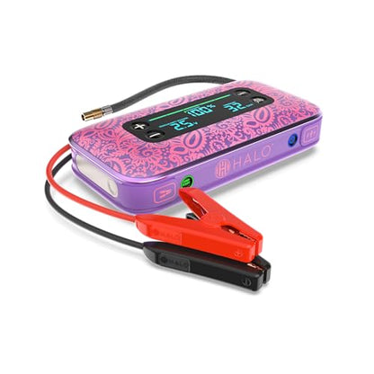 HALO Bolt Air+ 1750 Portable Car Battery Jump Starter | 130 PSI Air Compressor, 59.9Wh USB Power Bank, Large Display, Emergency Floodlight & Charger, Jumps Cars SUVs & Trucks, Inflates Tires — Purple - color: Purple