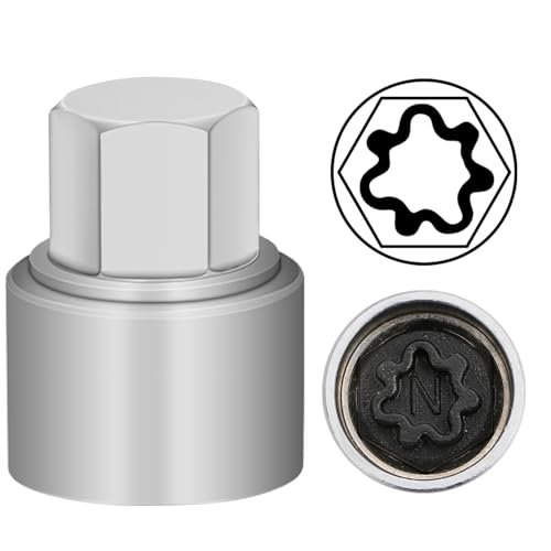N Wheel Locking Nut Key Compatible with Audi Series, (Socket OD 27mm - ID 25mm), Wheel Lock Nut Socket Adapter, Wheel Anti-Theft Lug Nut Removal Tool, Anti-Theft Screw Remover - size: Socket N