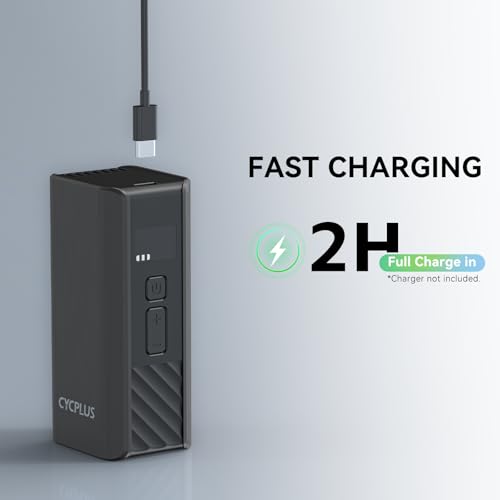 CYCPLUS Electric Bike Pump, A3Mini, 120 PSI, Brushless Motor, with Display | Pocket-size, 212g, 2000mAh, Fast Inflation. Presta and Schrader Valve，Auto Off, for Road Bikes, MTB, E-Bikes and Motorcycles