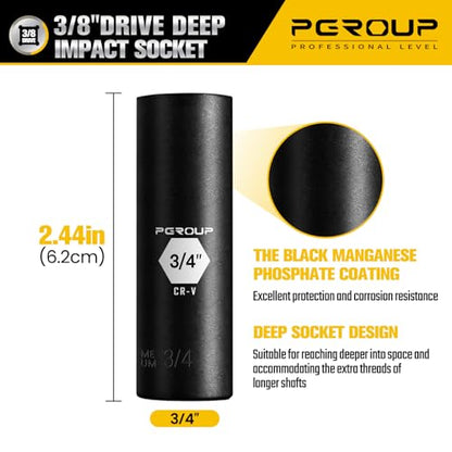 3/8” Drive Deep Impact Socket, SAE(3/4 Inch socket), 6-Point, Cr-V Steel With Black Manganese Phosphate Coating - size: 3/4-inch