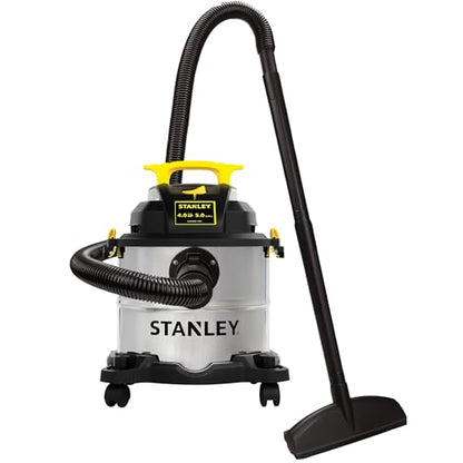 STANLEY Wet/Dry Vacuum SL18115, Stainless Steel Tank, 5 Gallon 4HP Shop Vacuum, Portable Style Ideal for Home/Shop/Jobsite Dust Collection Job with Vacuum Attachments, Silver+Yellow - size: 5 Gallon, 4.0 HP, 50" Sealed Pressure