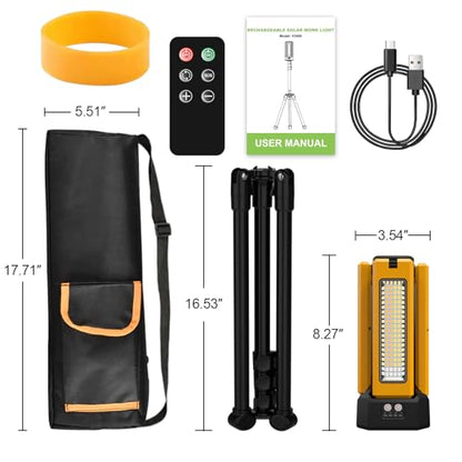 13200mAh Rechargeable Solar Work Light with Folding Stand and Carrying Bag, AODOO 8000 Lumen Stepless Dimmable , White/Warm/Nature White/RED(SOS) with Detachable Tripod (Orange(Remote)) - color: Orange(Remote)