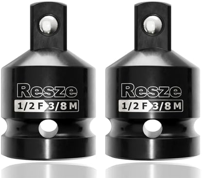 Resze 2PCS Impact Socket Adapter and Reducer Set, 1/2"to 3/8" Drive Socket Adapter Set, Square Adapter Breaker Bar Wrench Conversion Kit Mechanic tools - size: 1/2"to 3/8"
